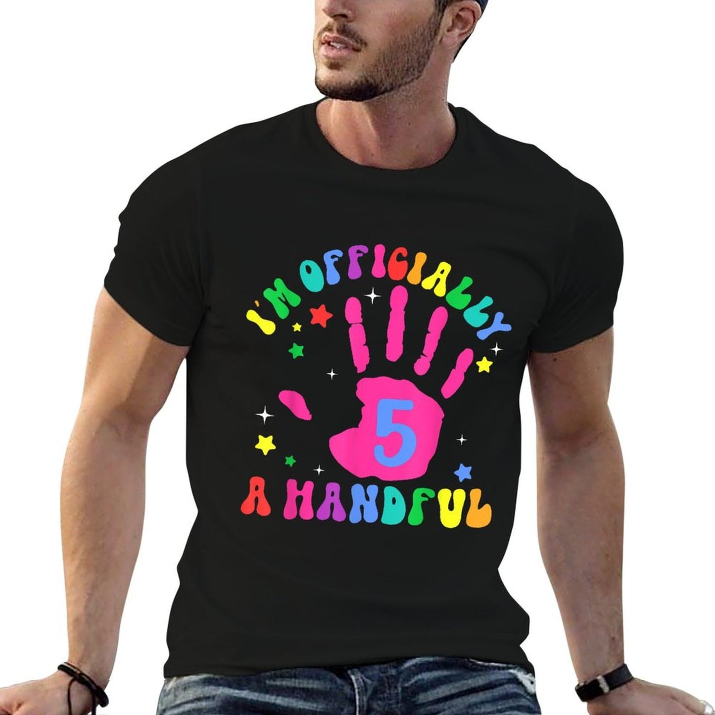 Kids I'm Officially A Handful Five 5th Birthday Girls Boys  Cotton T-Shirt