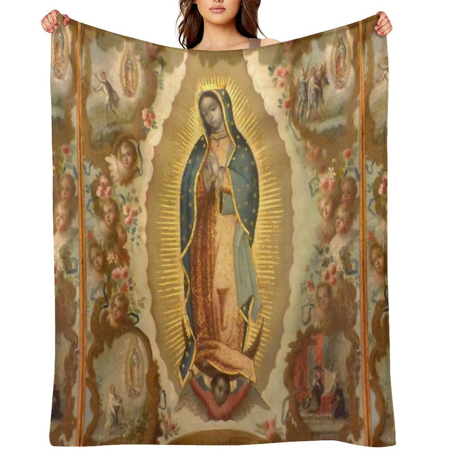Virgin of Guadalupe with The Four Apparitions by Juan De Sáenz Quick-dry Throw Blanket