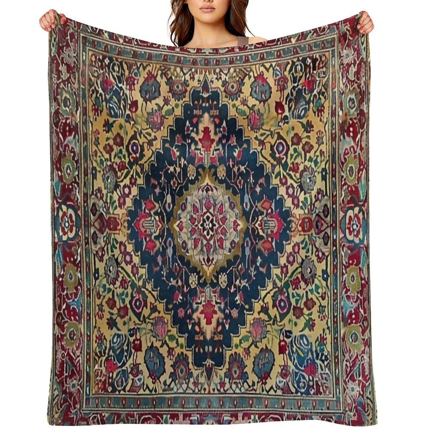 Vintage Antique Persian Carpet Flowery Sustainable Throw Blanket