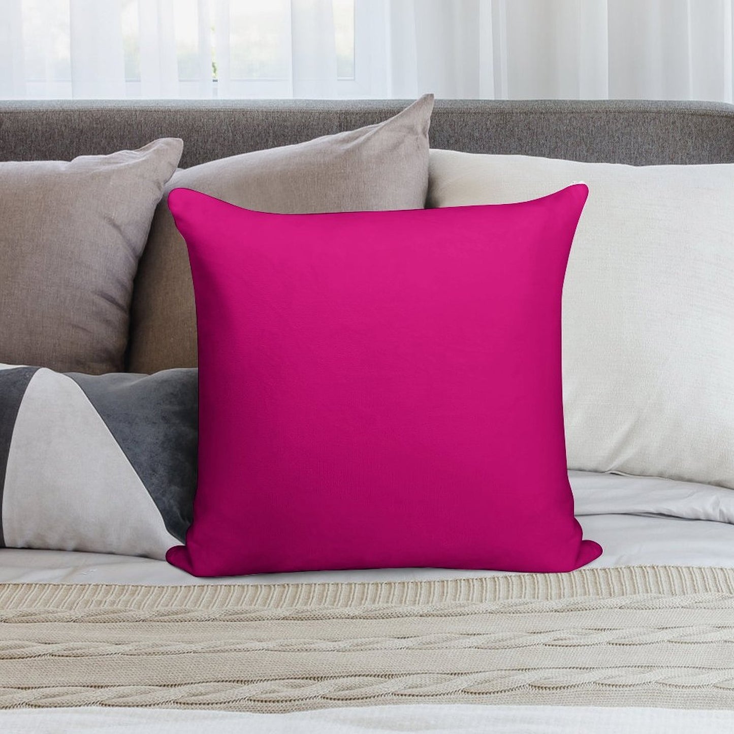 Hot Pink Fuchsia Solid Color Decor Soft Hidden Zipper Throw Pillow