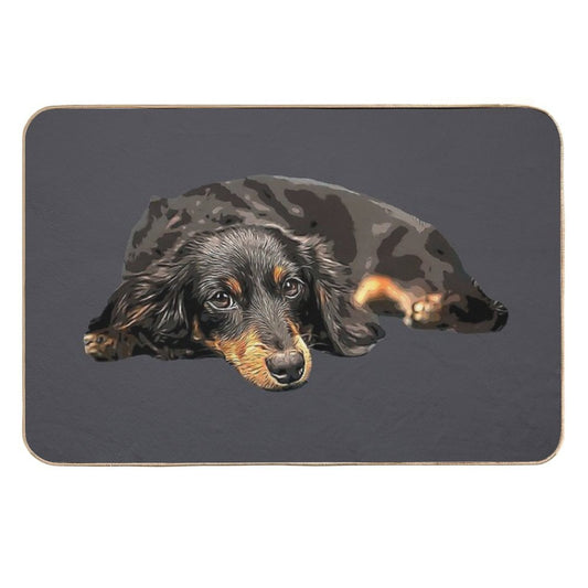 Mini Dachshund Long Haired Black And Tan Miniature  Anti-Trip Bath Mat