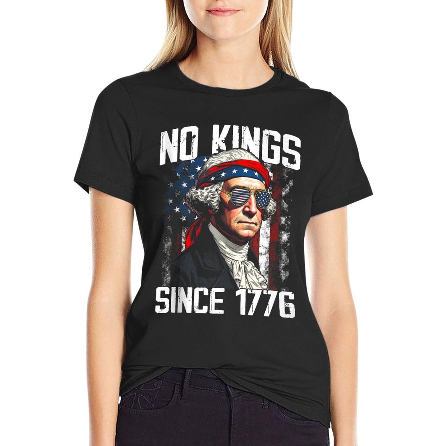 No Kings in America Since 1776 Distressed USA Vintage  Polyester Blend T-Shirt