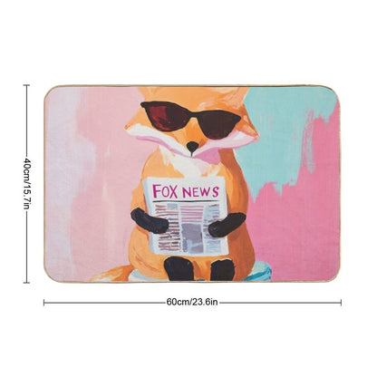 Reading Fox on Toilet – Funny Retro Animal Bathroom Wall Art  Pet-Safe Bath Mat