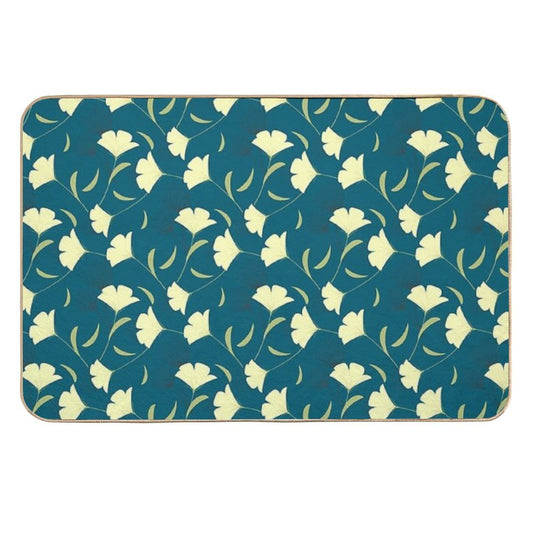 Teal Blue Floral Design  Botanical Garden  Rapid-Drying Bath Mat