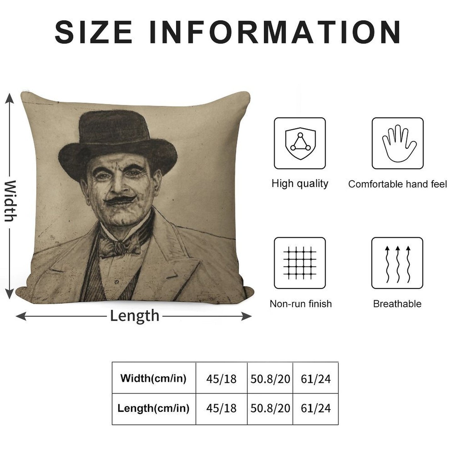 Hercule Poirot (David Suchet) Soft Decorative Cover Throw Pillow