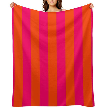 Bright Neon Pink And Orange Vertical Cabana Tent Stripes Multi-functional Throw Blanket