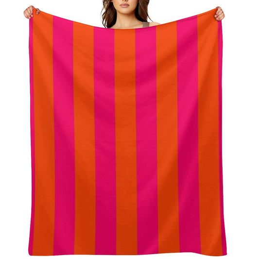Bright Neon Pink And Orange Vertical Cabana Tent Stripes Multi-functional Throw Blanket