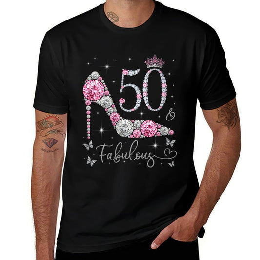 Womens 50 & Fabulous 50 Years Old And Fabulous 50th Birthday  Ribbed Collar T-Shirt
