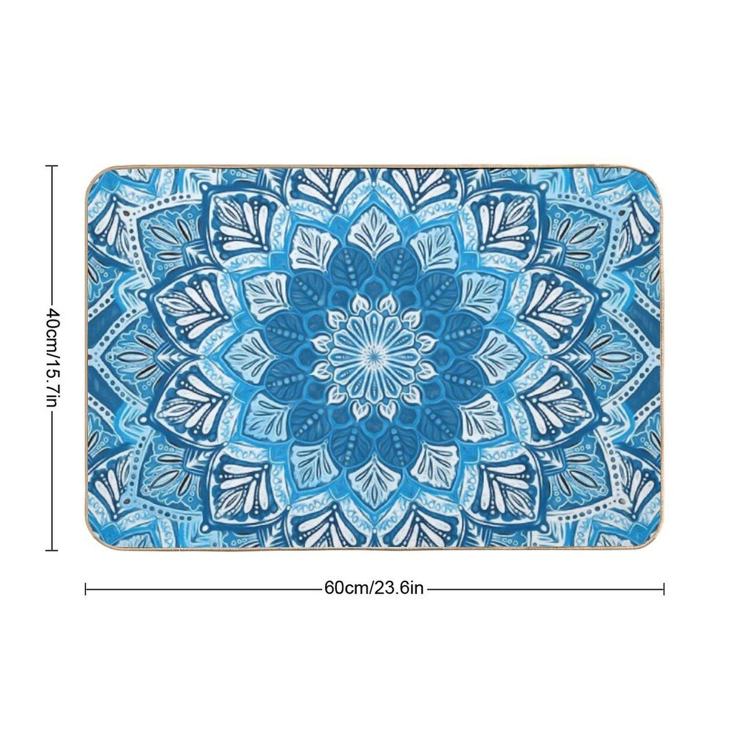 Boho Mandala in Monochrome Blue And White  Non-Slip Bath Mat
