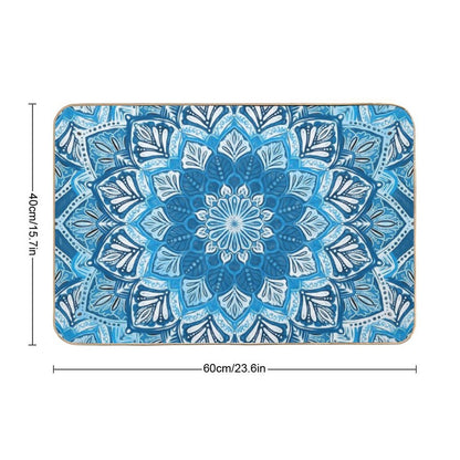 Boho Mandala in Monochrome Blue And White  Non-Slip Bath Mat