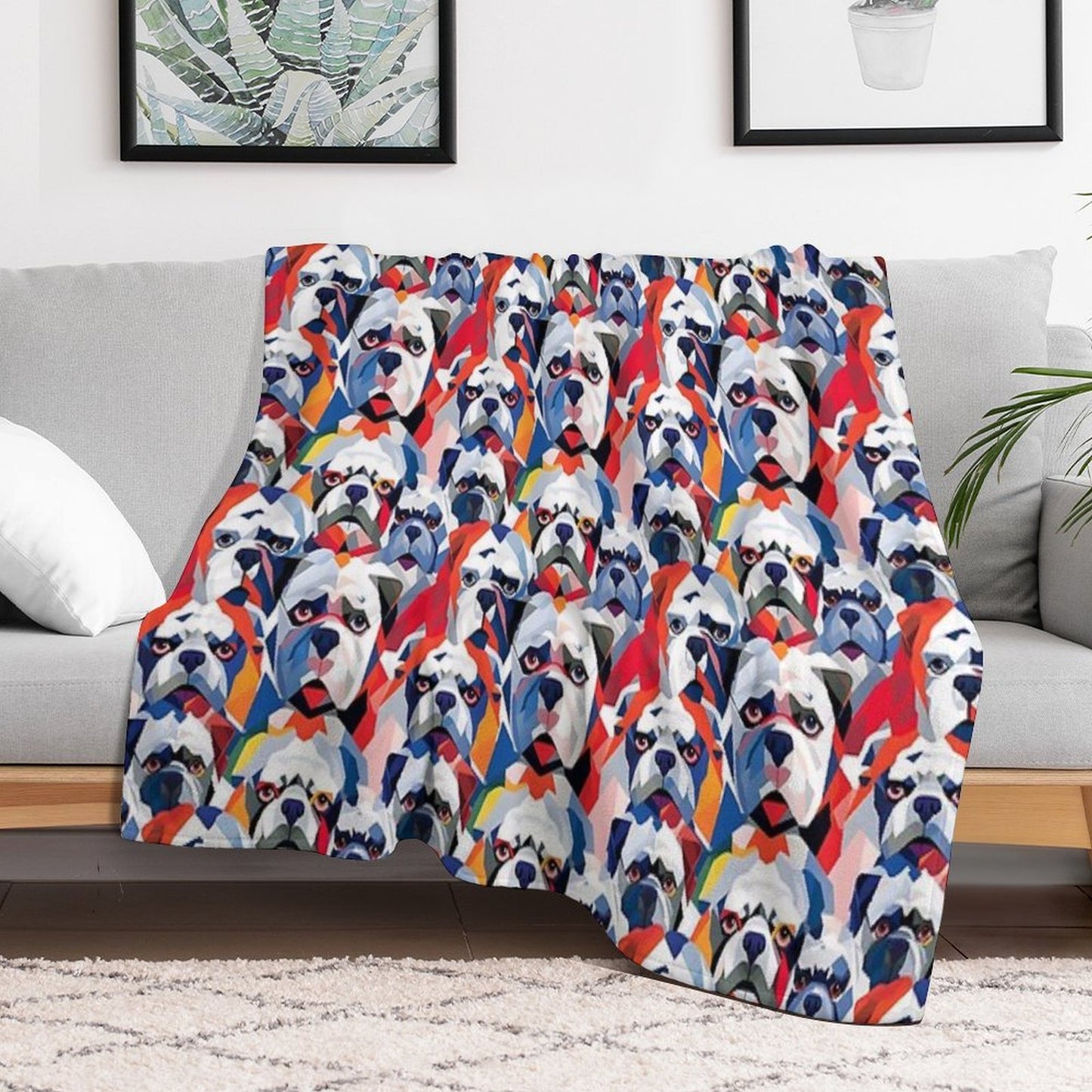 Bulldog in Geometric Camouflage Pattern Lightweight Throw Blanket