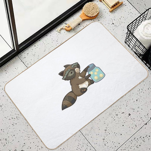 Funny Little Raccoon Collects Crickets  Easy Maintenance Bath Mat