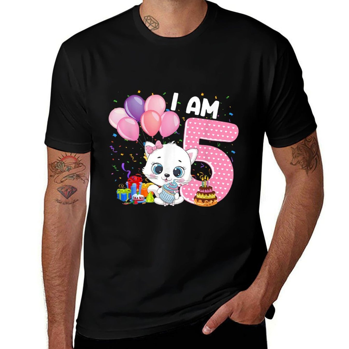 5 Years Old 5th Birthday Gift Kitty Girl Loves Cute Meow Cat  Lightweight T-Shirt