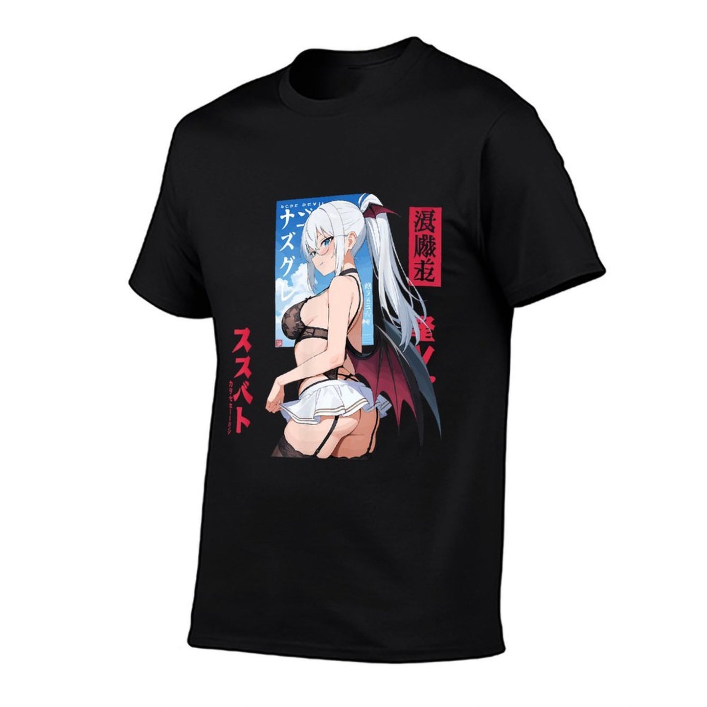 Waifu Sexy Anime Girl Angel Devil Wings Japanese Art  Heathered Texture T-Shirt