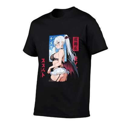 Waifu Sexy Anime Girl Angel Devil Wings Japanese Art  Heathered Texture T-Shirt