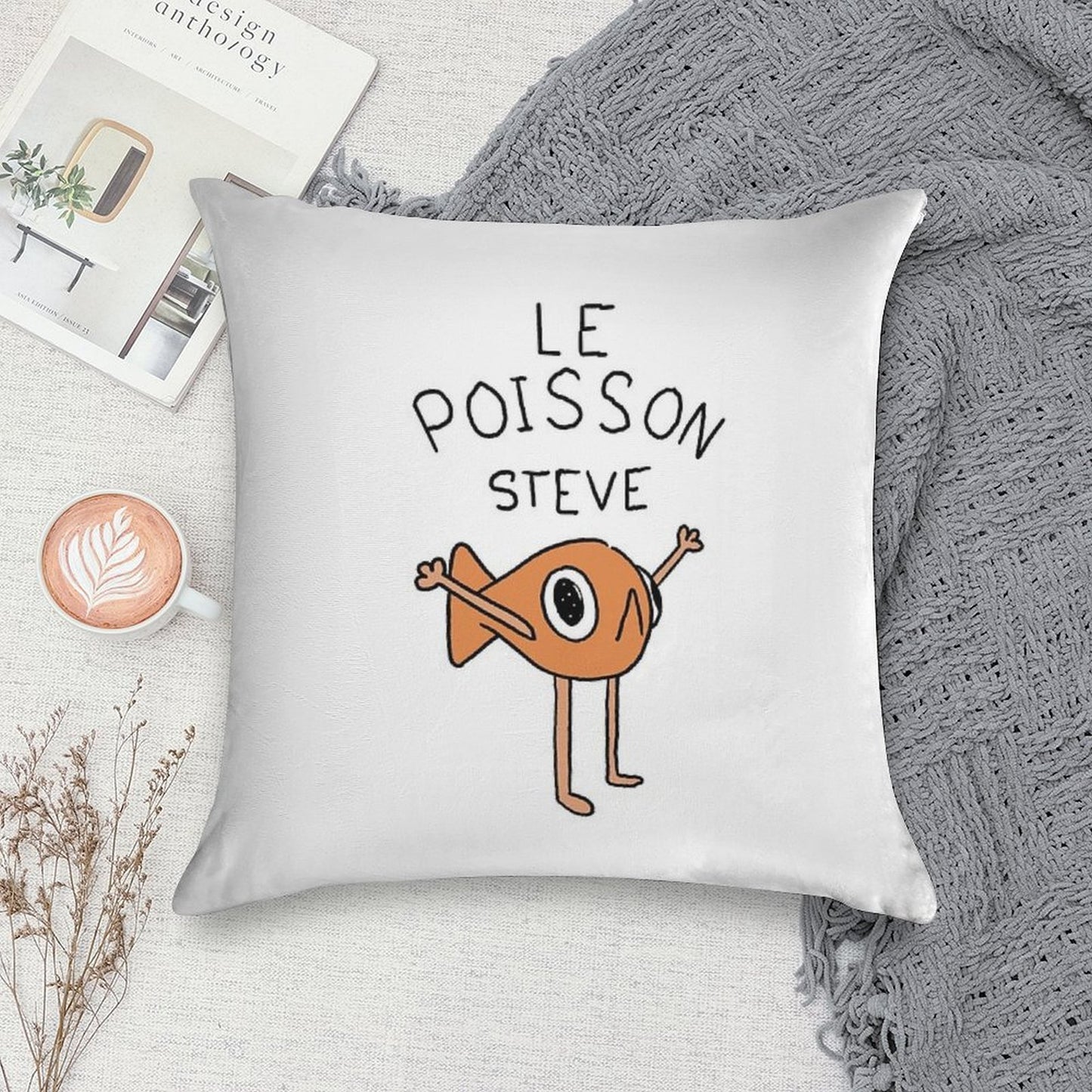 Le Poisson Steve Soft Ultra-Soft Texture Throw Pillow