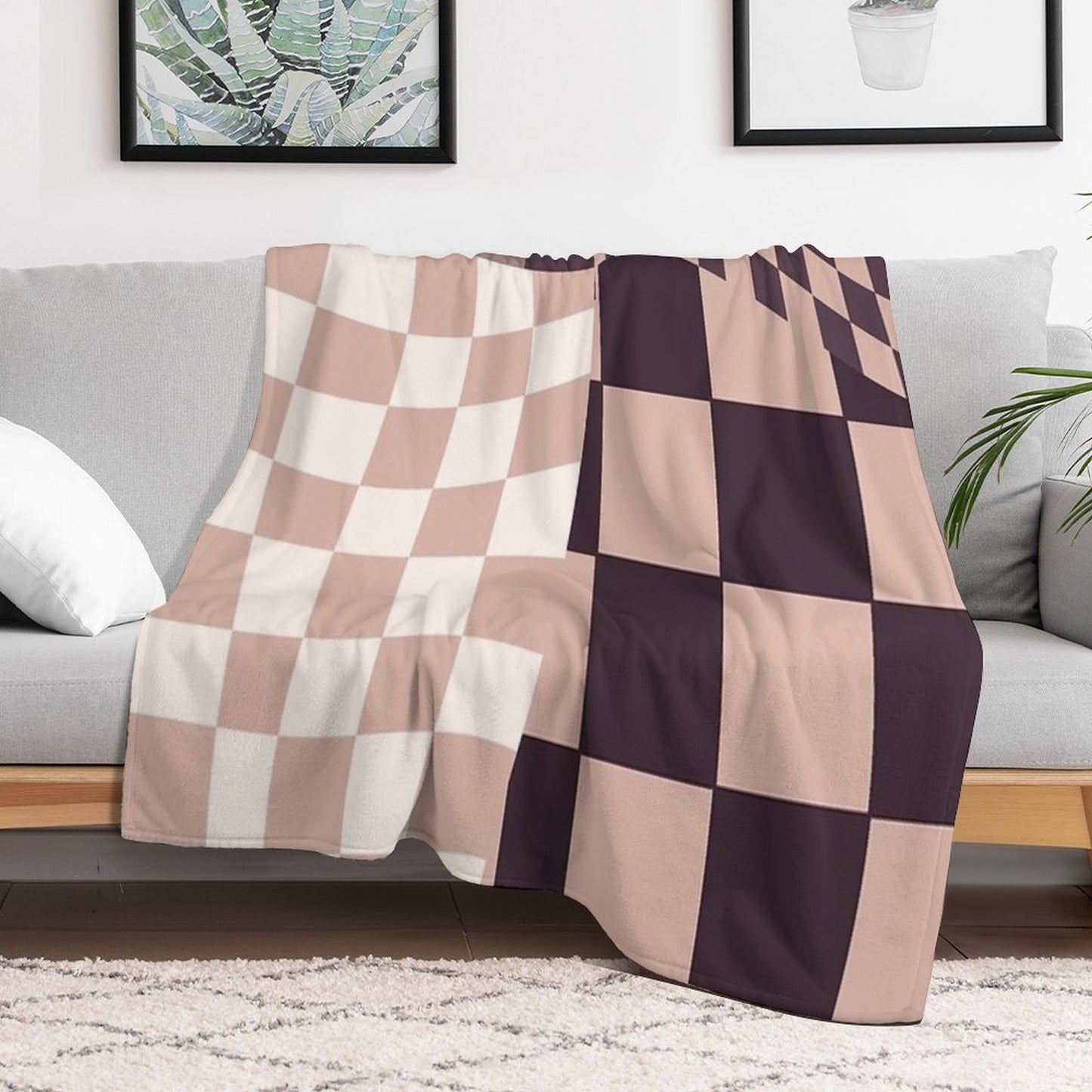 Checkerboard Pattern, Pink, Wavy Easy Care Throw Blanket