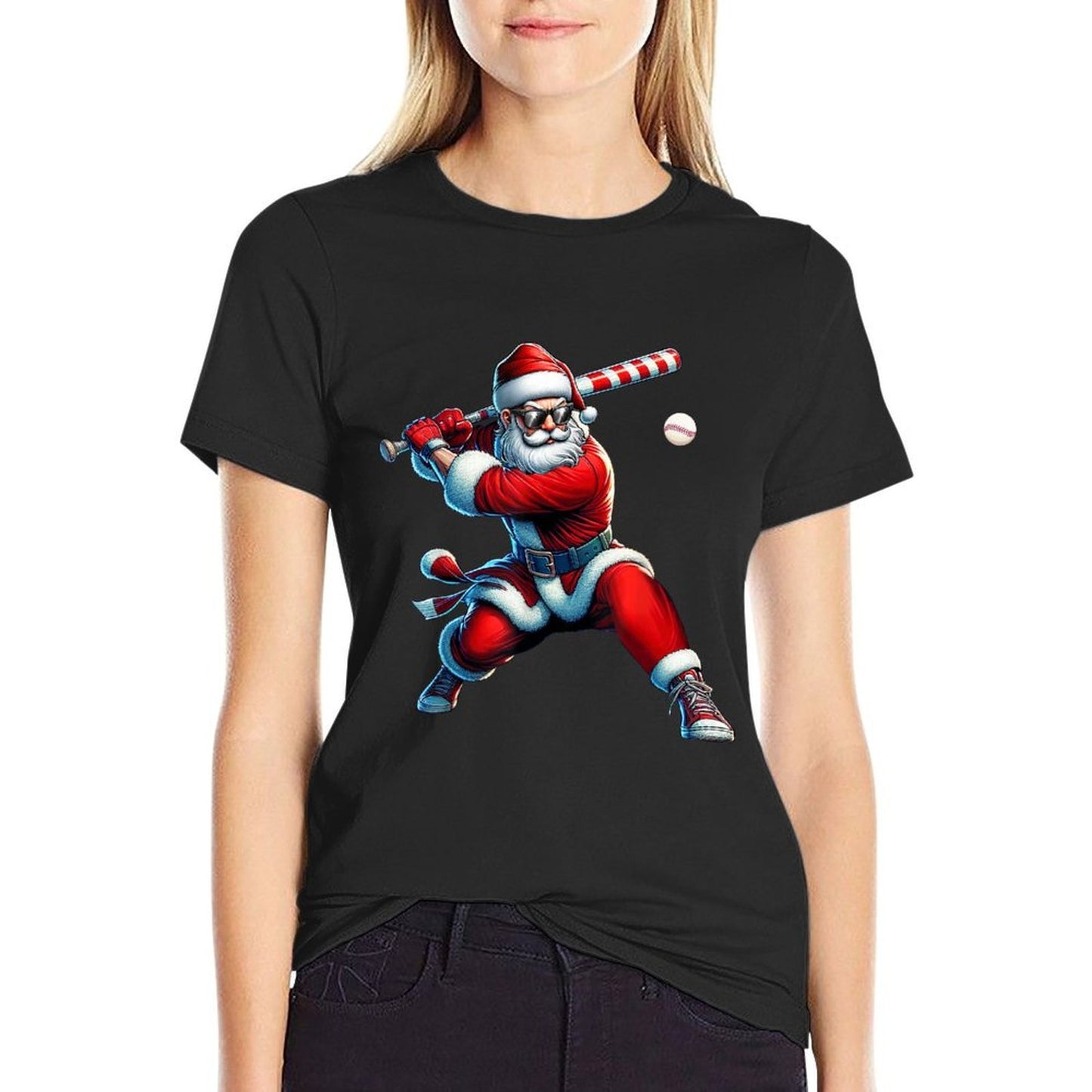 Santa Playing Baseball Men Boys Christmas Baseball Player  Tagless Design T-Shirt