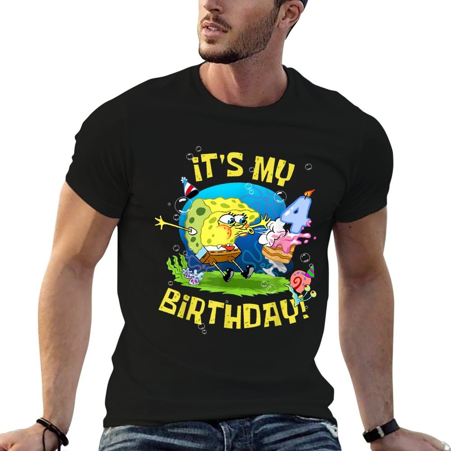 Mademark X SpongeBob SquarePants - Spongebob It's My 4th Birthday Cake 4 Years Old Spongebob  Affordable Price T-Shirt
