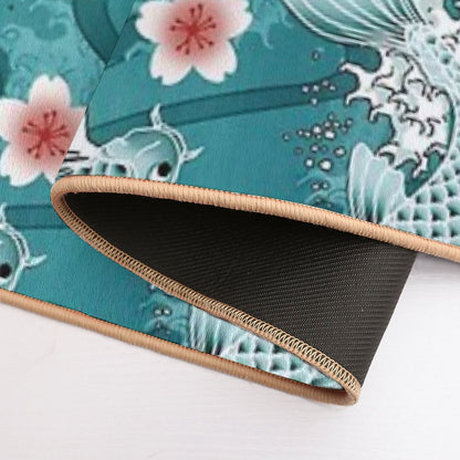 Koi Sakura Blossom in Turquoise  Easy To Clean Bath Mat