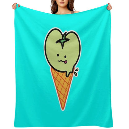 Kawaii Green Tomato Mascot No. 4 Travel-friendly Throw Blanket