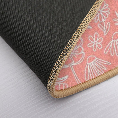 Floral Geometric Outlines on Coral  Dirt-Trapping Bath Mat