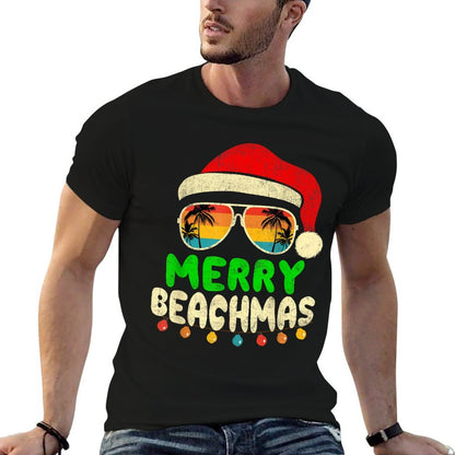 Merry Beachmas Tropical Christmas Hawaii Smile Beach  Rolled Sleeves T-Shirt