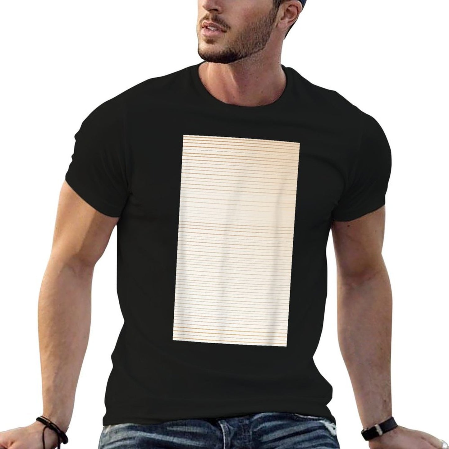 Beige Tan Horizontal Stripes Clean Minimalist  Eco-friendly Material T-Shirt