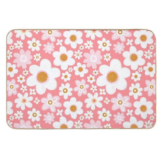 Pink And White Daisy Pattern  Non-Slip Bath Mat