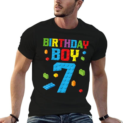Master Builder 7th Birthday Boy 7 Seven Year Building Bricks  Trendy Pattern T-Shirt