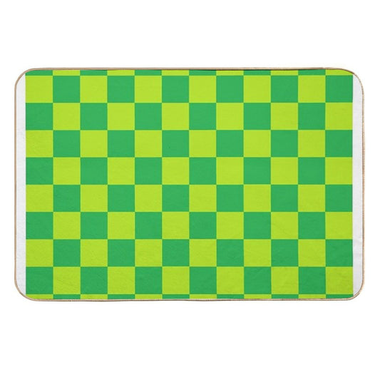 Checkered Lime Green And Green  Eco-Friendly Bath Mat