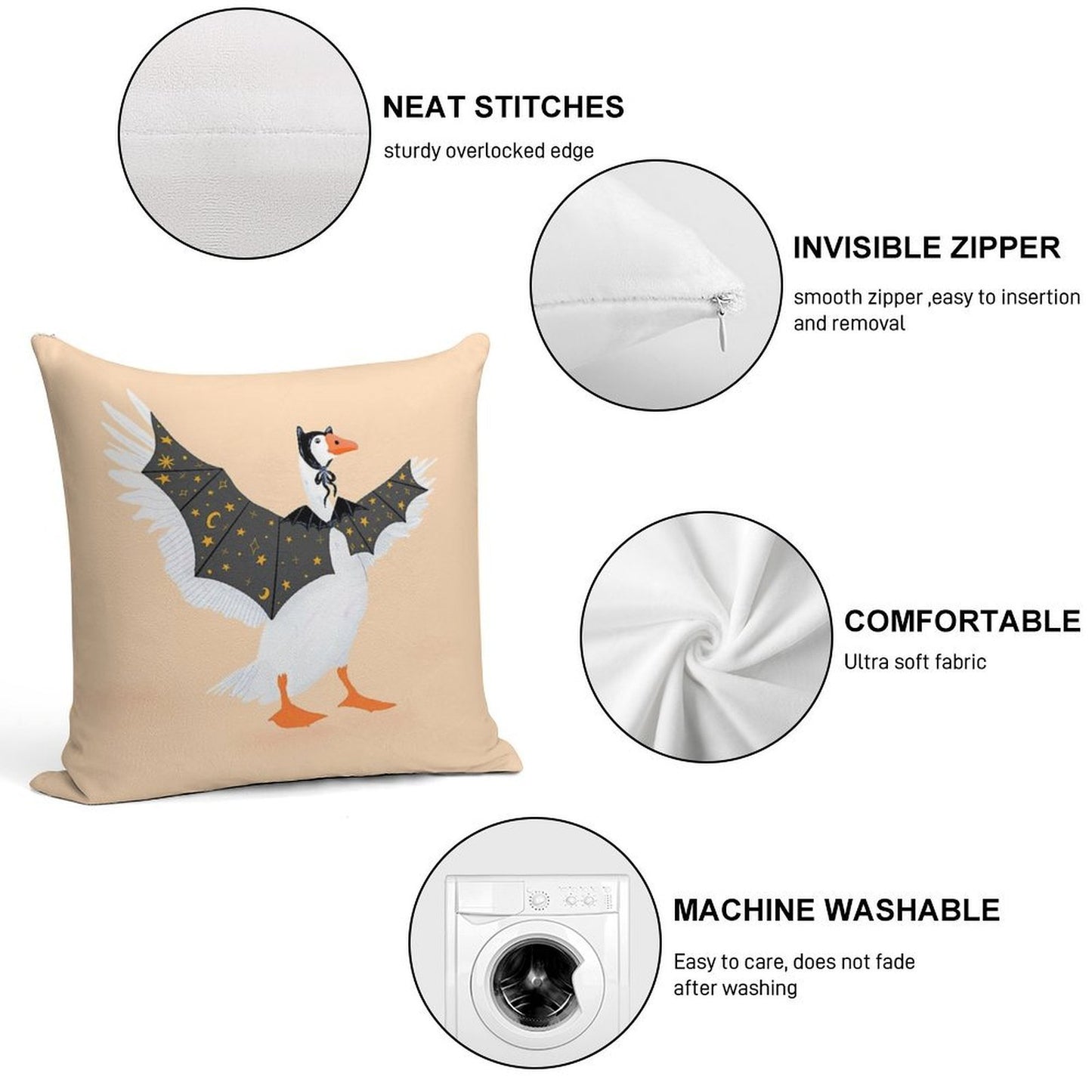 Bat Goose Soft Reinforced Edging Throw Pillow