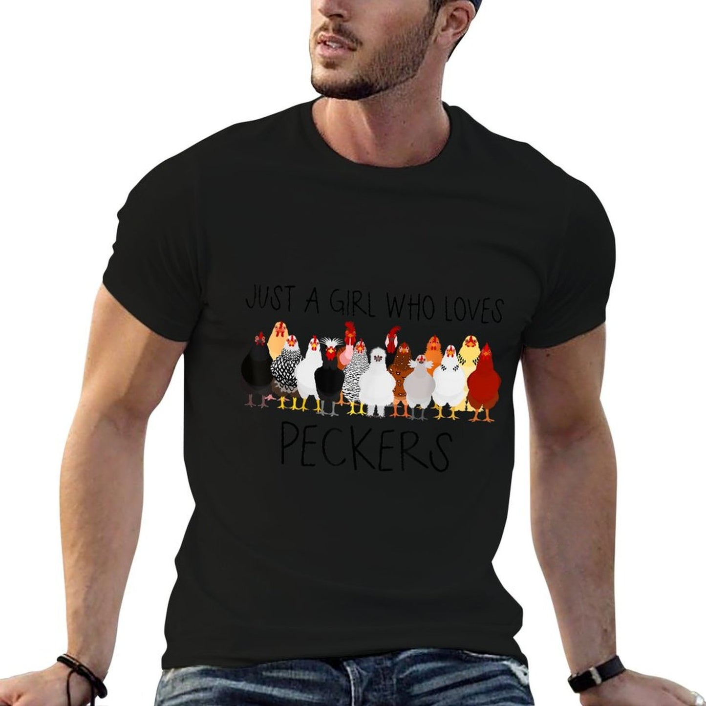 Just A Girl Who Loves Peckers Funny Farmer Chicken  Trendy Pattern T-Shirt