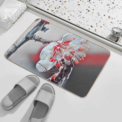 9 Buzz & Blossom Beauties  Bee on White Flower Nature Art for Floral Lovers  Pet-Safe Bath Mat