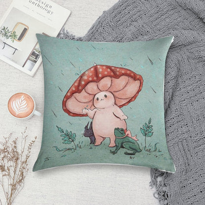 Mushroom Umbrella on A Rainy Day Soft Easy Maintenance Throw Pillow