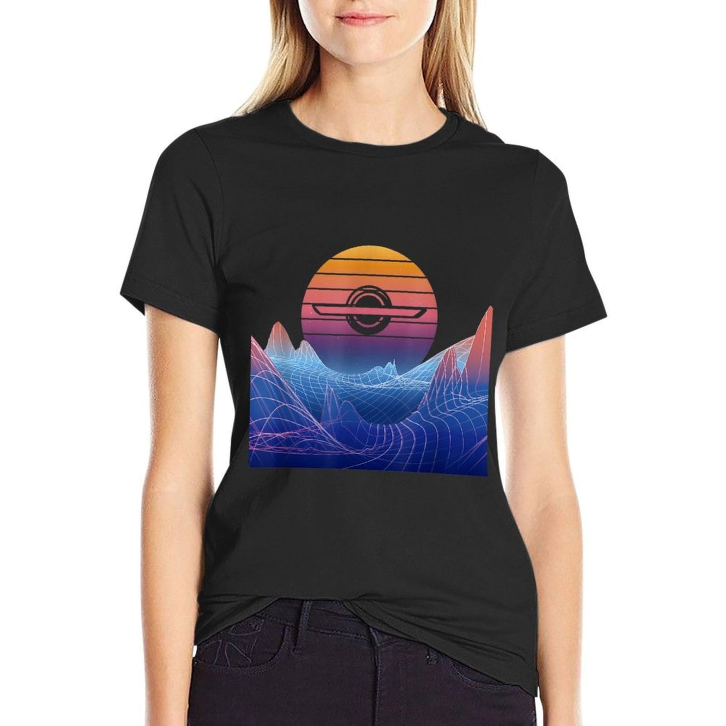 Electric Skateboard Vaporwave Retro Sunset Landscape Float  Breathable T-Shirt
