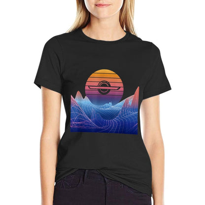 Electric Skateboard Vaporwave Retro Sunset Landscape Float  Breathable T-Shirt