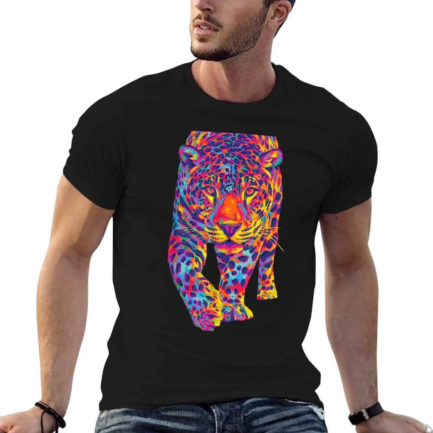 Rainbow Jaguar Abstract Colorful Cat Lover  Stretchy T-Shirt