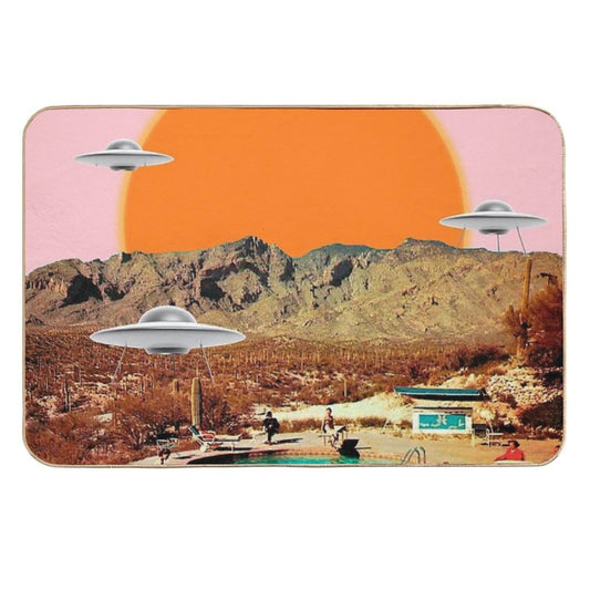 They've Arrived! UFOs Landing in The Desert  Rapid-Drying Bath Mat