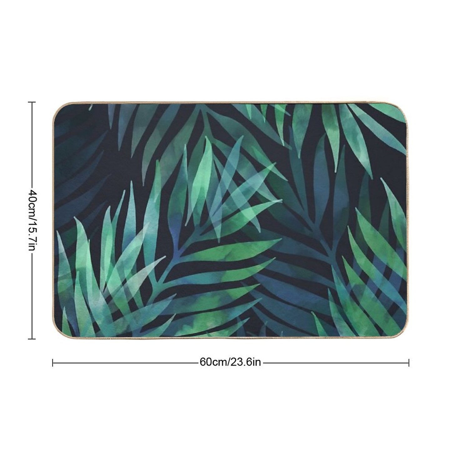 Dark Green Palms Leaves Pattern  Slip-Resistant Bath Mat