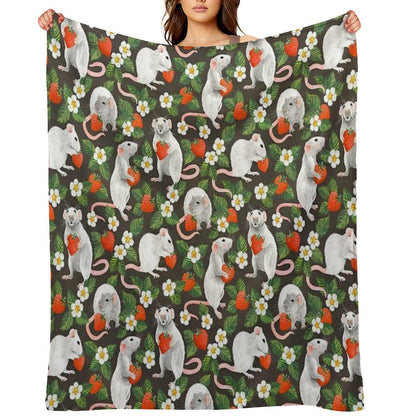 Rats Love Strawberries on Vintage Dark Brown Travel-friendly Throw Blanket