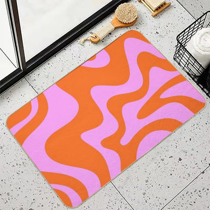 Retro Liquid Swirl Abstract Pattern Square in Hot Pink And Red-Orange  Multi-Purpose Bath Mat