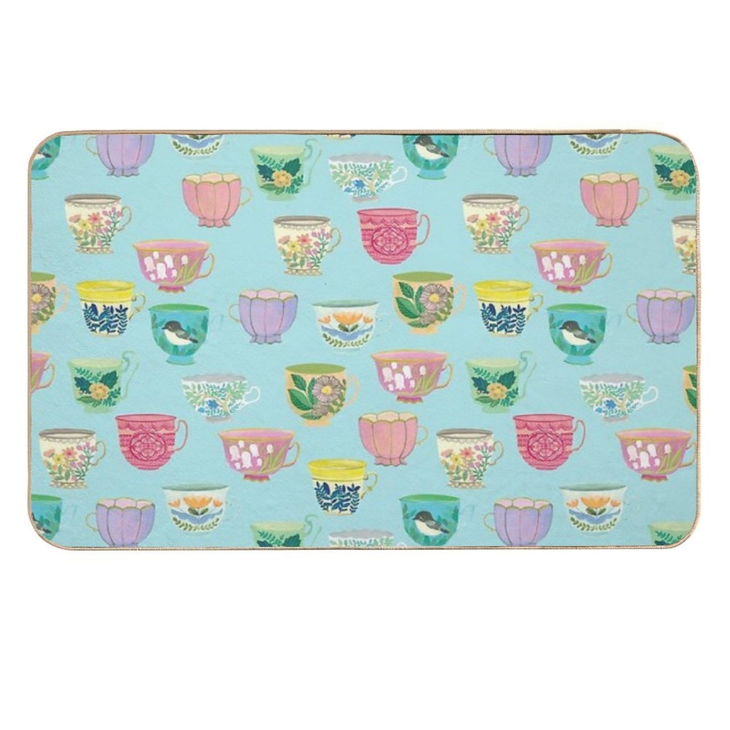 Vintage Tea Cups {Soft Blue}  Eco-Friendly Bath Mat