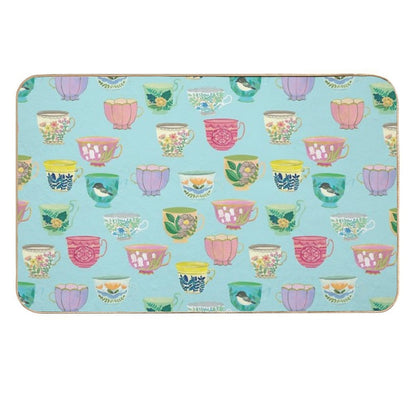 Vintage Tea Cups {Soft Blue}  Eco-Friendly Bath Mat