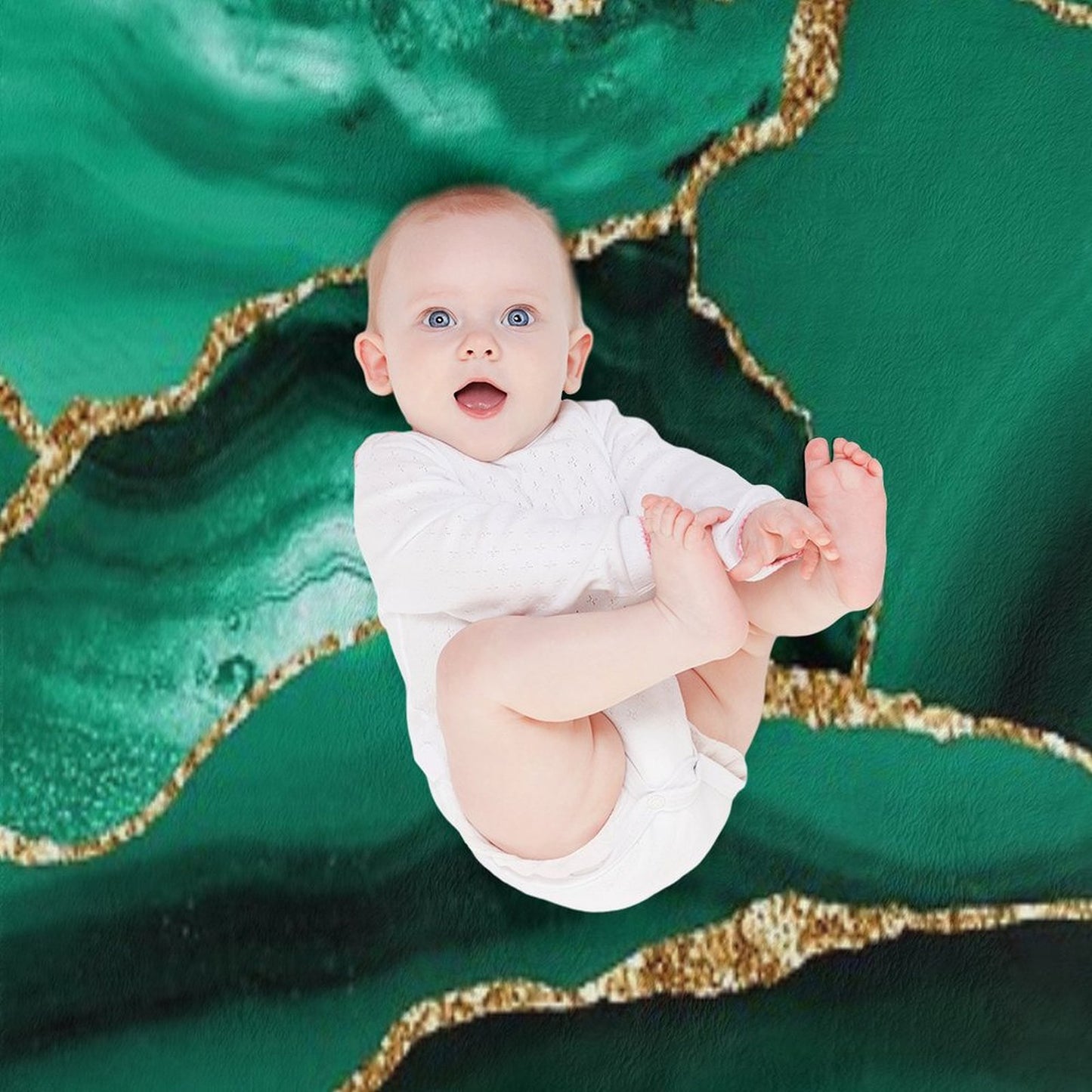 Emerald Green Malachite Faux Marble With Gold Glitter Quick-dry Throw Blanket