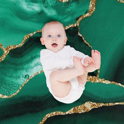 Emerald Green Malachite Faux Marble With Gold Glitter Quick-dry Throw Blanket