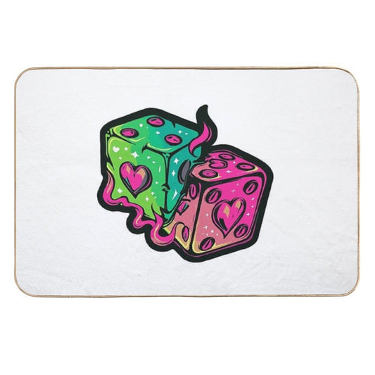 Neon Dice Hearts  Fade-Resistant Bath Mat