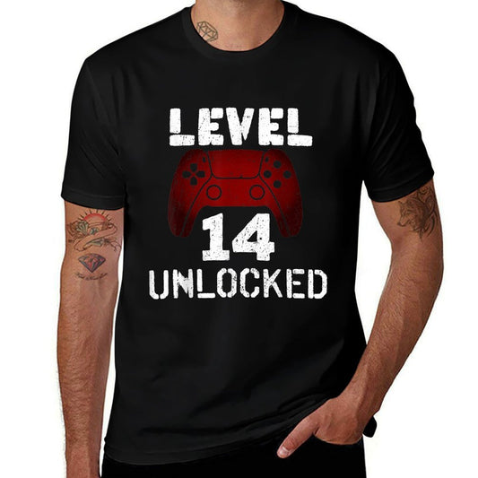Level 14 Unlocked Funny Video Gamer 14th Birthday  Trendy Pattern T-Shirt