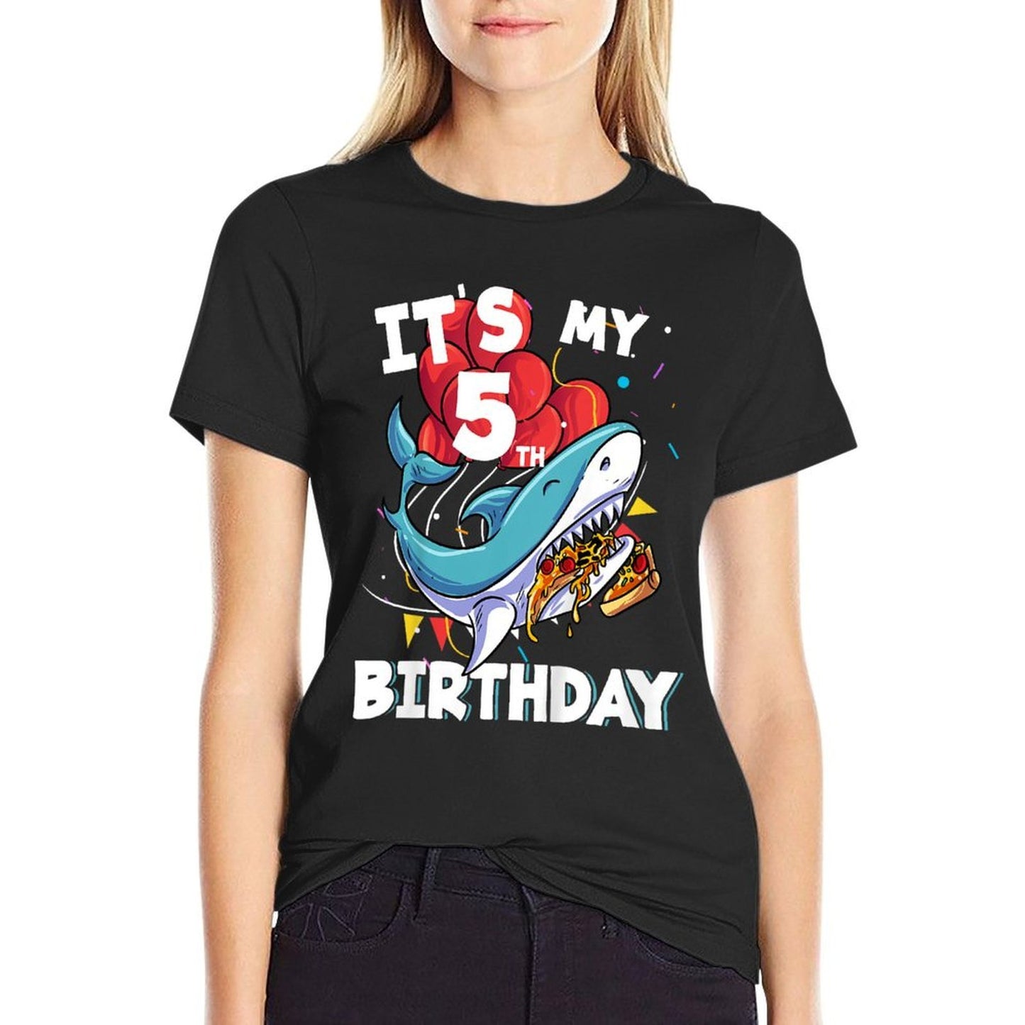 Kids It's My 5th Birthday 5 Year Old Shark Birthday  Stretchy T-Shirt