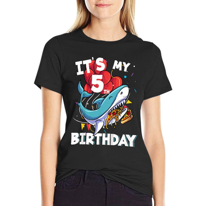 Kids It's My 5th Birthday 5 Year Old Shark Birthday  Stretchy T-Shirt